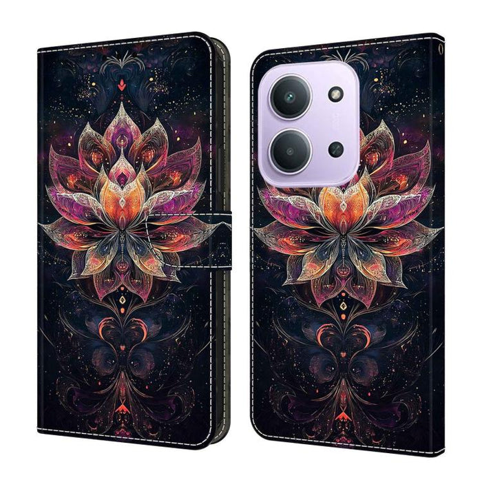 Funda para teléfono de cuero vegano pintado con efecto cristal, For Redmi 15C 5G/4G Global 171mm, For Redmi Note 14 4G 164.84mm, For Redmi Note 14 Pro 4G/5G