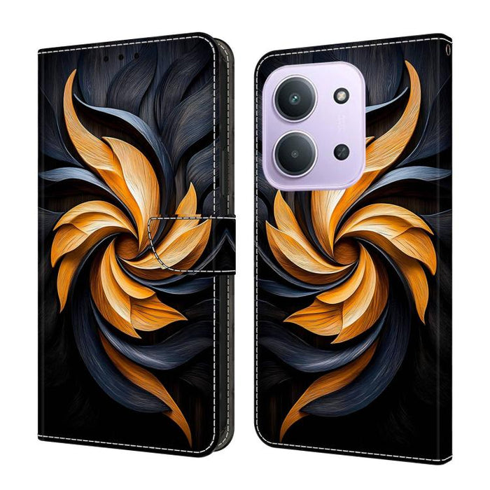 Funda para teléfono de cuero vegano pintado con efecto cristal, For Redmi 15C 5G/4G Global 171mm, For Redmi Note 14 4G 164.84mm, For Redmi Note 14 Pro 4G/5G