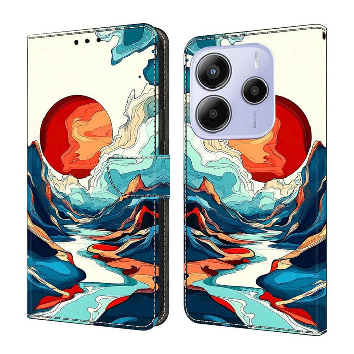 Funda para teléfono de cuero vegano pintado con efecto cristal, For Redmi Note 14 4G 163.25mm, For Redmi Note 14 5G, For Redmi Note 14 Pro+ 5G