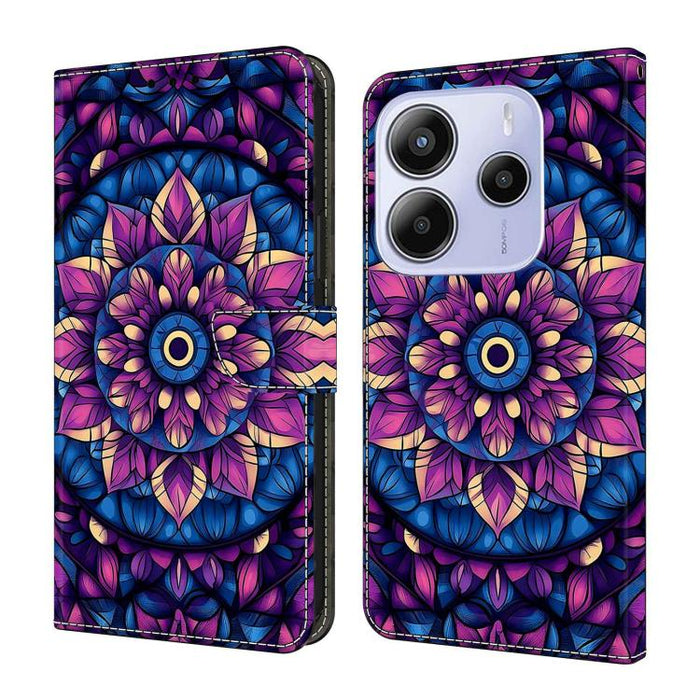 Funda para teléfono de cuero vegano pintado con efecto cristal, For Redmi Note 14 4G 163.25mm, For Redmi Note 14 5G, For Redmi Note 14 Pro+ 5G