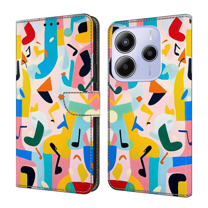 Funda para teléfono de cuero vegano pintado con efecto cristal, For Redmi Note 14 4G 163.25mm, For Redmi Note 14 5G, For Redmi Note 14 Pro+ 5G