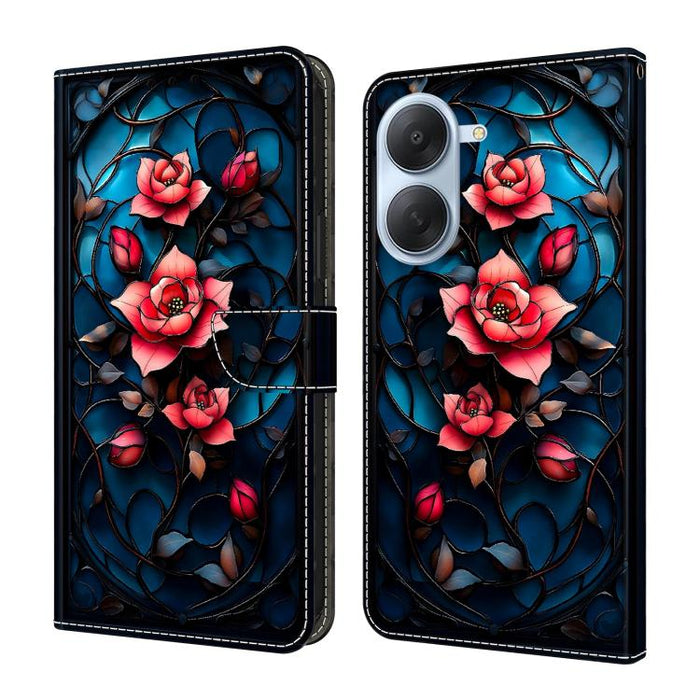Funda para teléfono de cuero vegano pintado con efecto cristal, For Redmi Note 14 4G 163.25mm, For Redmi Note 14 5G, For Redmi Note 14 Pro+ 5G