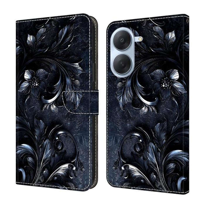 Funda para teléfono de cuero vegano pintado con efecto cristal, For Redmi Note 14 4G 163.25mm, For Redmi Note 14 5G, For Redmi Note 14 Pro+ 5G