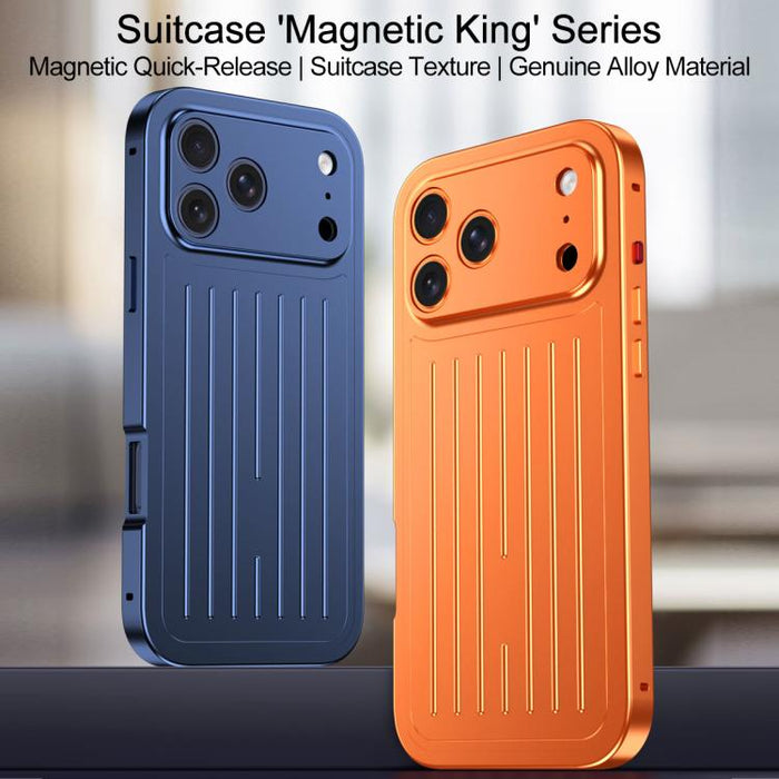 Funda para teléfono de aleación de aluminio con textura de maleta y protector de pantalla de vidrio templado de la serie Magnetic King., For iPhone 17 Pro Max, For iPhone 17 Pro, For iPhone Air, For iPhone 16 Pro Max, For iPhone 16 Pro                 ...