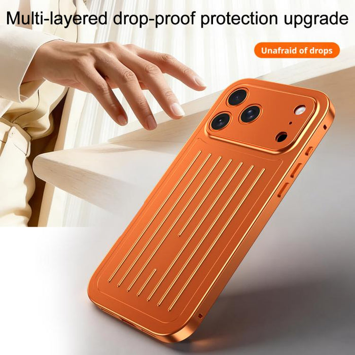 Funda para teléfono de aleación de aluminio con textura de maleta y protector de pantalla de vidrio templado de la serie Magnetic King., For iPhone 17 Pro Max, For iPhone 17 Pro, For iPhone Air, For iPhone 16 Pro Max, For iPhone 16 Pro                 ...