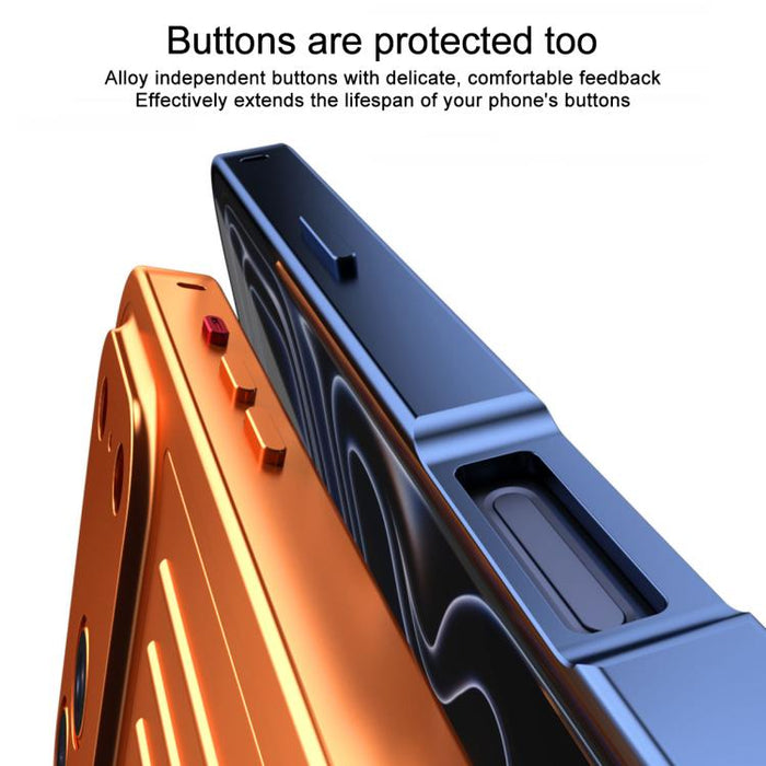 Funda para teléfono de aleación de aluminio con textura de maleta y protector de pantalla de vidrio templado de la serie Magnetic King., For iPhone 17 Pro Max, For iPhone 17 Pro, For iPhone Air, For iPhone 16 Pro Max, For iPhone 16 Pro                 ...