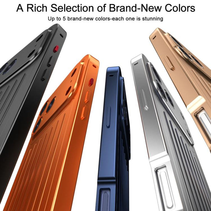 Funda para teléfono de aleación de aluminio con textura de maleta y protector de pantalla de vidrio templado de la serie Magnetic King., For iPhone 17 Pro Max, For iPhone 17 Pro, For iPhone Air, For iPhone 16 Pro Max, For iPhone 16 Pro                 ...