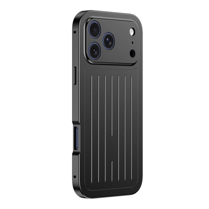 Funda para teléfono de aleación de aluminio con textura de maleta y protector de pantalla de vidrio templado de la serie Magnetic King., For iPhone 17 Pro Max, For iPhone 17 Pro, For iPhone Air, For iPhone 16 Pro Max, For iPhone 16 Pro                 ...