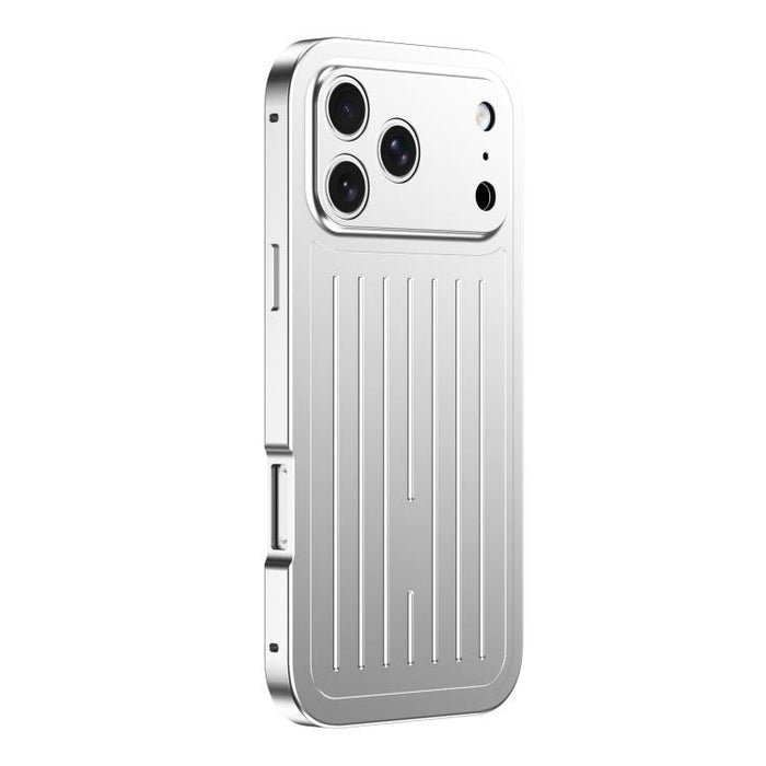 Funda para teléfono de aleación de aluminio con textura de maleta y protector de pantalla de vidrio templado de la serie Magnetic King., For iPhone 17 Pro Max, For iPhone 17 Pro, For iPhone Air, For iPhone 16 Pro Max, For iPhone 16 Pro                 ...