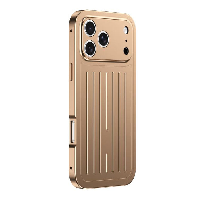 Funda para teléfono de aleación de aluminio con textura de maleta y protector de pantalla de vidrio templado de la serie Magnetic King., For iPhone 17 Pro Max, For iPhone 17 Pro, For iPhone Air, For iPhone 16 Pro Max, For iPhone 16 Pro                 ...