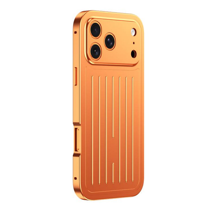 Funda para teléfono de aleación de aluminio con textura de maleta y protector de pantalla de vidrio templado de la serie Magnetic King., For iPhone 17 Pro Max, For iPhone 17 Pro, For iPhone Air, For iPhone 16 Pro Max, For iPhone 16 Pro                 ...