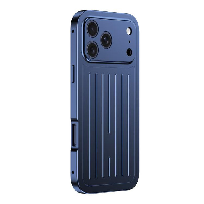 Funda para teléfono de aleación de aluminio con textura de maleta y protector de pantalla de vidrio templado de la serie Magnetic King., For iPhone 17 Pro Max, For iPhone 17 Pro, For iPhone Air, For iPhone 16 Pro Max, For iPhone 16 Pro                 ...