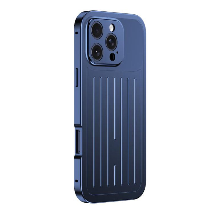 Funda para teléfono de aleación de aluminio con textura de maleta y protector de pantalla de vidrio templado de la serie Magnetic King., For iPhone 17 Pro Max, For iPhone 17 Pro, For iPhone Air, For iPhone 16 Pro Max, For iPhone 16 Pro                 ...
