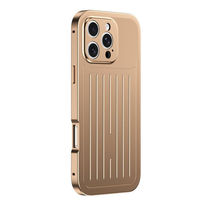 Funda para teléfono de aleación de aluminio con textura de maleta y protector de pantalla de vidrio templado de la serie Magnetic King., For iPhone 17 Pro Max, For iPhone 17 Pro, For iPhone Air, For iPhone 16 Pro Max, For iPhone 16 Pro                 ...