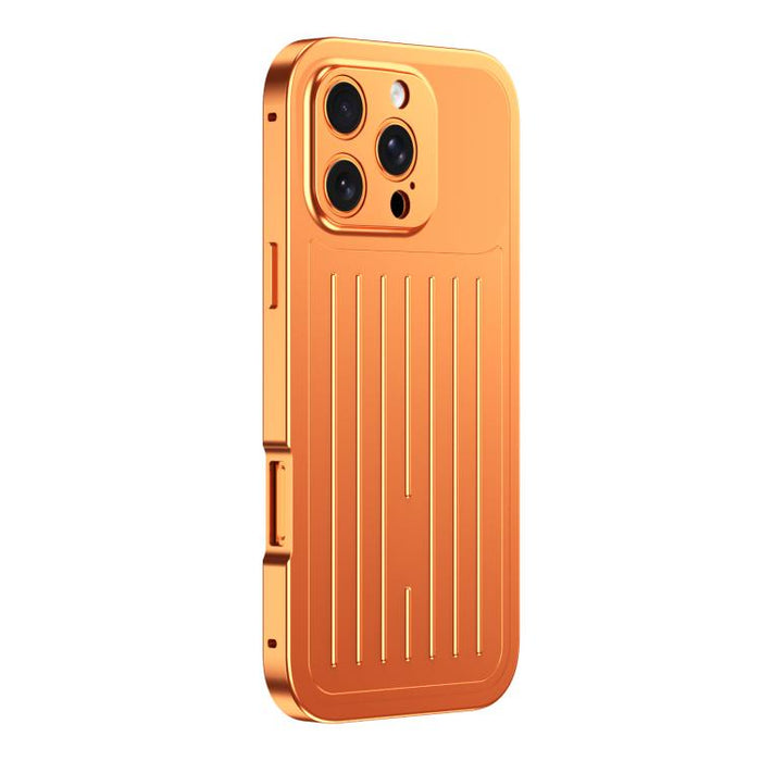 Funda para teléfono de aleación de aluminio con textura de maleta y protector de pantalla de vidrio templado de la serie Magnetic King., For iPhone 17 Pro Max, For iPhone 17 Pro, For iPhone Air, For iPhone 16 Pro Max, For iPhone 16 Pro                 ...