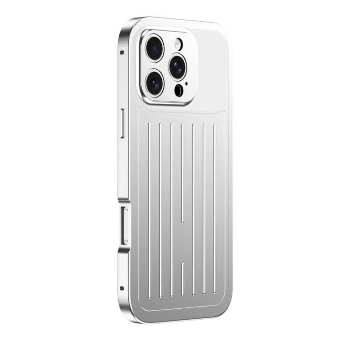 Funda para teléfono de aleación de aluminio con textura de maleta y protector de pantalla de vidrio templado de la serie Magnetic King., For iPhone 17 Pro Max, For iPhone 17 Pro, For iPhone Air, For iPhone 16 Pro Max, For iPhone 16 Pro                 ...