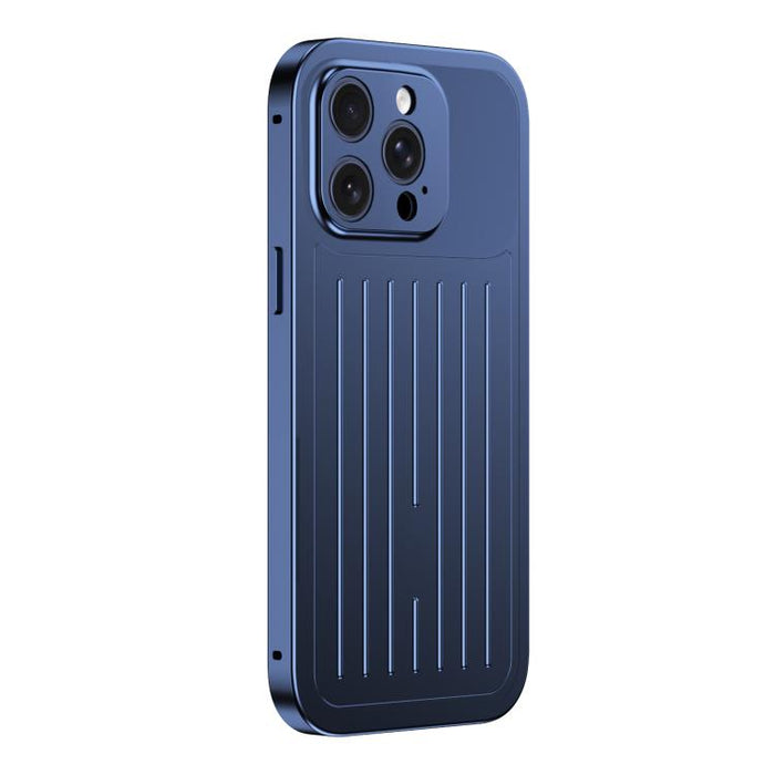 Funda para teléfono de aleación de aluminio con textura de maleta y protector de pantalla de vidrio templado de la serie Magnetic King., For iPhone 17 Pro Max, For iPhone 17 Pro, For iPhone Air, For iPhone 16 Pro Max, For iPhone 16 Pro                 ...