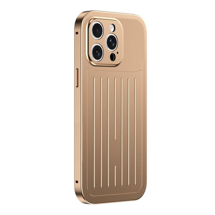 Funda para teléfono de aleación de aluminio con textura de maleta y protector de pantalla de vidrio templado de la serie Magnetic King., For iPhone 17 Pro Max, For iPhone 17 Pro, For iPhone Air, For iPhone 16 Pro Max, For iPhone 16 Pro                 ...