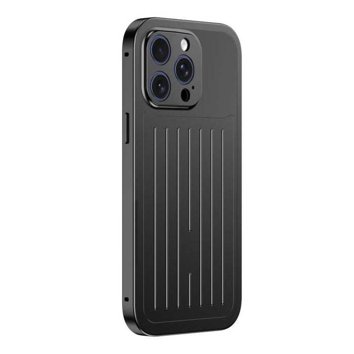Funda para teléfono de aleación de aluminio con textura de maleta y protector de pantalla de vidrio templado de la serie Magnetic King., For iPhone 17 Pro Max, For iPhone 17 Pro, For iPhone Air, For iPhone 16 Pro Max, For iPhone 16 Pro                 ...