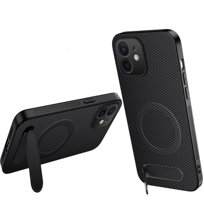 Funda magnética para teléfono WANLONFENG con soporte y textura de fibra de carbono, For iPhone 12, For iPhone 12 Pro Max, For iPhone 12 Pro, For iPhone 11 Pro Max, For iPhone 11, For iPhone 11 Pro