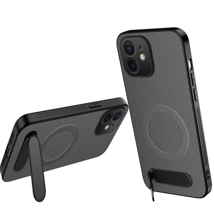 Funda magnética para teléfono WANLONFENG con soporte y textura de fibra de carbono, For iPhone 12, For iPhone 12 Pro Max, For iPhone 12 Pro, For iPhone 11 Pro Max, For iPhone 11, For iPhone 11 Pro