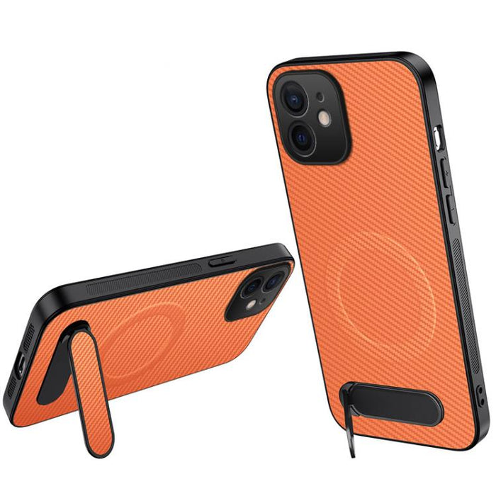 Funda magnética para teléfono WANLONFENG con soporte y textura de fibra de carbono, For iPhone 12, For iPhone 12 Pro Max, For iPhone 12 Pro, For iPhone 11 Pro Max, For iPhone 11, For iPhone 11 Pro