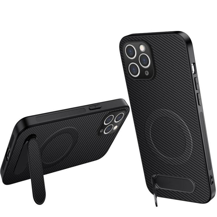 Funda magnética para teléfono WANLONFENG con soporte y textura de fibra de carbono, For iPhone 12, For iPhone 12 Pro Max, For iPhone 12 Pro, For iPhone 11 Pro Max, For iPhone 11, For iPhone 11 Pro