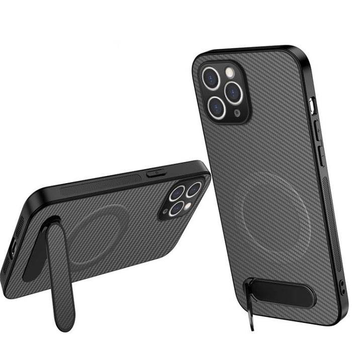 Funda magnética para teléfono WANLONFENG con soporte y textura de fibra de carbono, For iPhone 12, For iPhone 12 Pro Max, For iPhone 12 Pro, For iPhone 11 Pro Max, For iPhone 11, For iPhone 11 Pro
