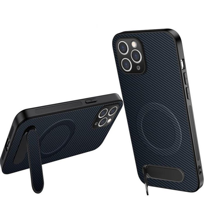 Funda magnética para teléfono WANLONFENG con soporte y textura de fibra de carbono, For iPhone 12, For iPhone 12 Pro Max, For iPhone 12 Pro, For iPhone 11 Pro Max, For iPhone 11, For iPhone 11 Pro