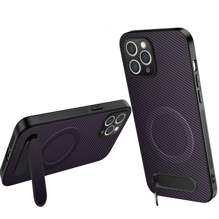 Funda magnética para teléfono WANLONFENG con soporte y textura de fibra de carbono, For iPhone 12, For iPhone 12 Pro Max, For iPhone 12 Pro, For iPhone 11 Pro Max, For iPhone 11, For iPhone 11 Pro