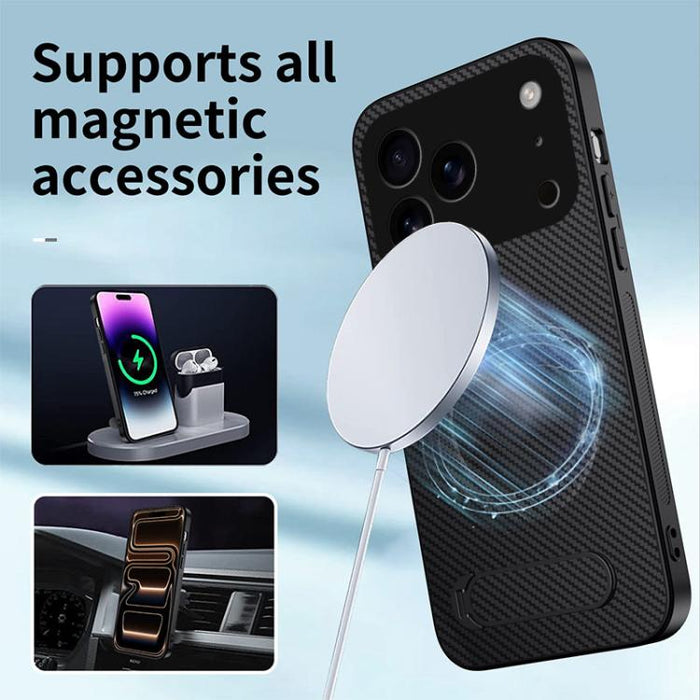 Funda magnética para teléfono WANLONFENG con soporte y textura de fibra de carbono, For iPhone 12, For iPhone 12 Pro Max, For iPhone 12 Pro, For iPhone 11 Pro Max, For iPhone 11, For iPhone 11 Pro
