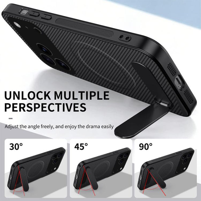 Funda magnética para teléfono WANLONFENG con soporte y textura de fibra de carbono, For iPhone 12, For iPhone 12 Pro Max, For iPhone 12 Pro, For iPhone 11 Pro Max, For iPhone 11, For iPhone 11 Pro