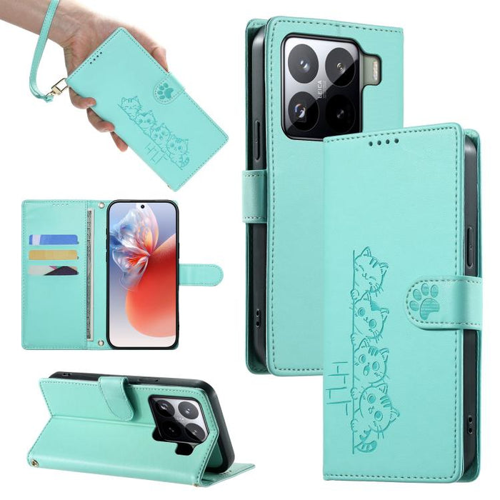 Funda para teléfono de piel vegana con cierre magnético y diseño de lindos gatos., For Xiaomi 15 Ultra, For Xiaomi Poco X7 Pro / Redmi Turbo 4, For Xiaomi 15 Pro, For Xiaomi 15, For Xiaomi 14T Pro, For Xiaomi 14T, For Xiaomi Poco F6 / Redmi Turbo 3