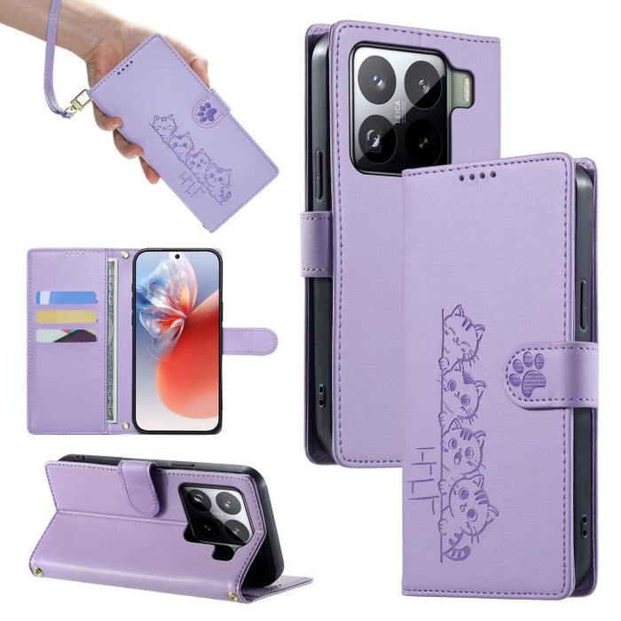 Funda para teléfono de piel vegana con cierre magnético y diseño de lindos gatos., For Xiaomi 15 Ultra, For Xiaomi Poco X7 Pro / Redmi Turbo 4, For Xiaomi 15 Pro, For Xiaomi 15, For Xiaomi 14T Pro, For Xiaomi 14T, For Xiaomi Poco F6 / Redmi Turbo 3