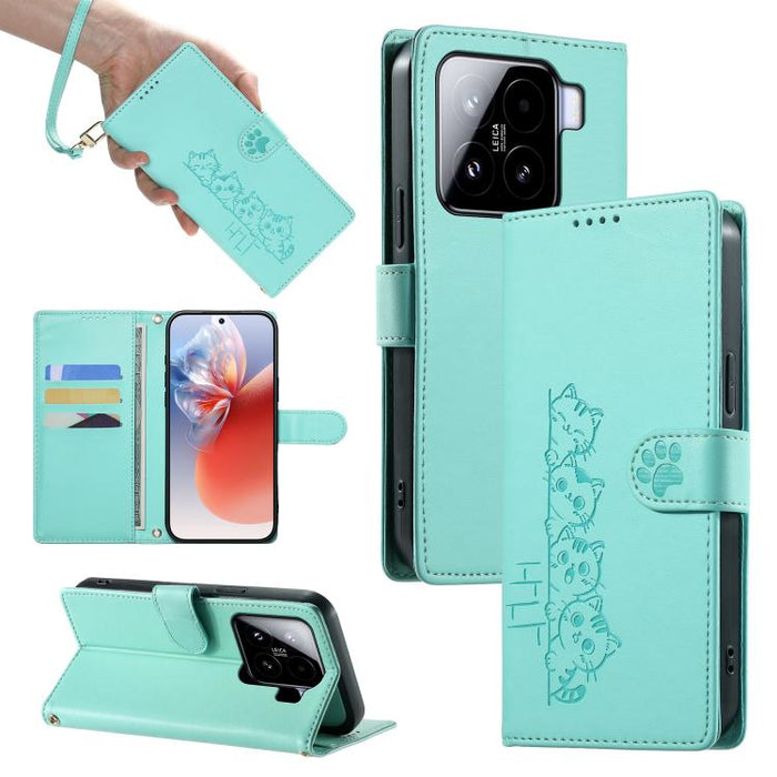 Funda para teléfono de piel vegana con cierre magnético y diseño de lindos gatos., For Xiaomi 15 Ultra, For Xiaomi Poco X7 Pro / Redmi Turbo 4, For Xiaomi 15 Pro, For Xiaomi 15, For Xiaomi 14T Pro, For Xiaomi 14T, For Xiaomi Poco F6 / Redmi Turbo 3