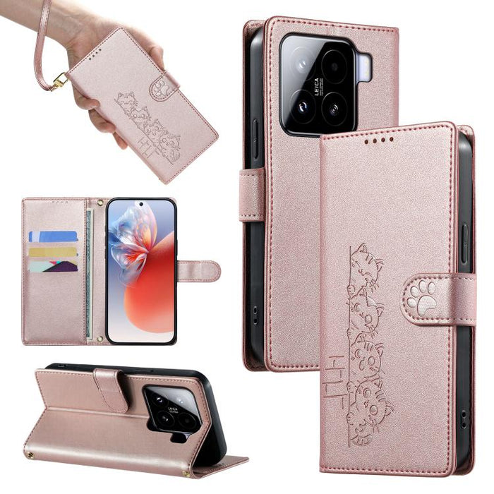 Funda para teléfono de piel vegana con cierre magnético y diseño de lindos gatos., For Xiaomi 15 Ultra, For Xiaomi Poco X7 Pro / Redmi Turbo 4, For Xiaomi 15 Pro, For Xiaomi 15, For Xiaomi 14T Pro, For Xiaomi 14T, For Xiaomi Poco F6 / Redmi Turbo 3