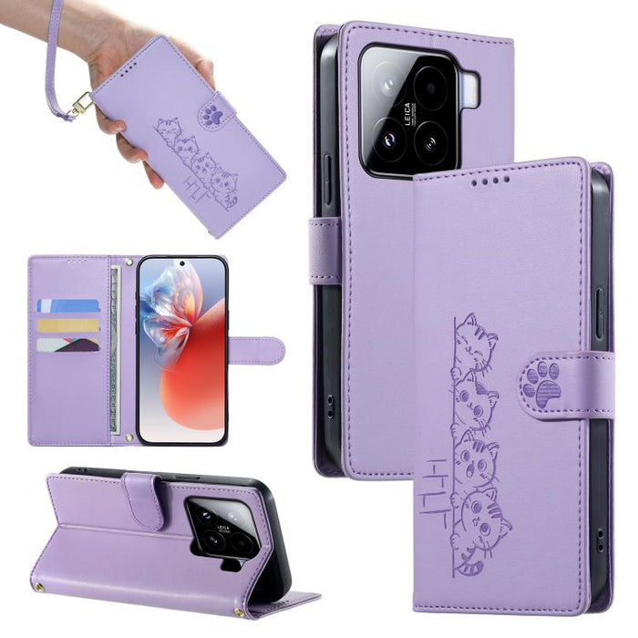 Funda para teléfono de piel vegana con cierre magnético y diseño de lindos gatos., For Xiaomi 15 Ultra, For Xiaomi Poco X7 Pro / Redmi Turbo 4, For Xiaomi 15 Pro, For Xiaomi 15, For Xiaomi 14T Pro, For Xiaomi 14T, For Xiaomi Poco F6 / Redmi Turbo 3