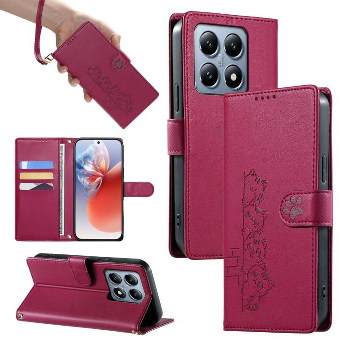 Funda para teléfono de piel vegana con cierre magnético y diseño de lindos gatos., For Xiaomi 15 Ultra, For Xiaomi Poco X7 Pro / Redmi Turbo 4, For Xiaomi 15 Pro, For Xiaomi 15, For Xiaomi 14T Pro, For Xiaomi 14T, For Xiaomi Poco F6 / Redmi Turbo 3