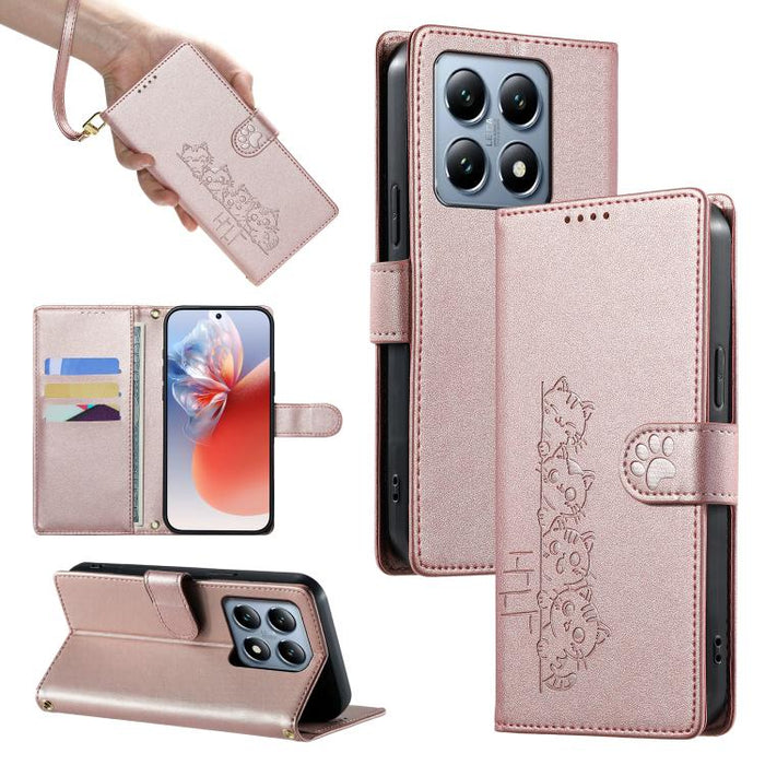 Funda para teléfono de piel vegana con cierre magnético y diseño de lindos gatos., For Xiaomi 15 Ultra, For Xiaomi Poco X7 Pro / Redmi Turbo 4, For Xiaomi 15 Pro, For Xiaomi 15, For Xiaomi 14T Pro, For Xiaomi 14T, For Xiaomi Poco F6 / Redmi Turbo 3