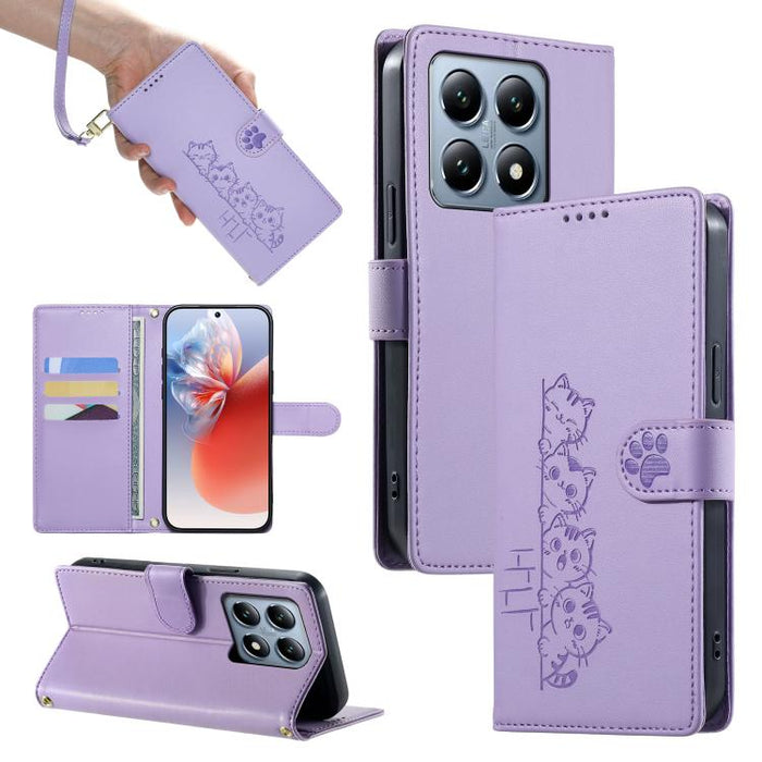 Funda para teléfono de piel vegana con cierre magnético y diseño de lindos gatos., For Xiaomi 15 Ultra, For Xiaomi Poco X7 Pro / Redmi Turbo 4, For Xiaomi 15 Pro, For Xiaomi 15, For Xiaomi 14T Pro, For Xiaomi 14T, For Xiaomi Poco F6 / Redmi Turbo 3