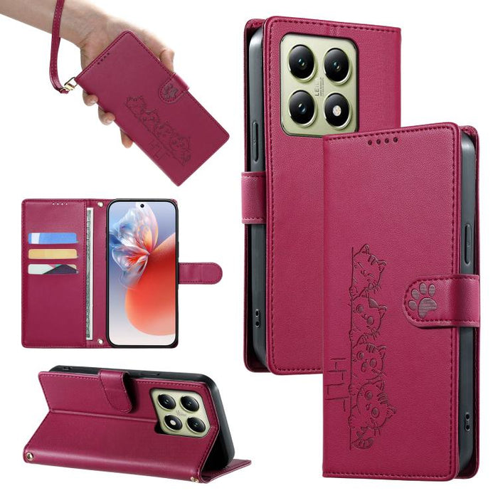Funda para teléfono de piel vegana con cierre magnético y diseño de lindos gatos., For Xiaomi 15 Ultra, For Xiaomi Poco X7 Pro / Redmi Turbo 4, For Xiaomi 15 Pro, For Xiaomi 15, For Xiaomi 14T Pro, For Xiaomi 14T, For Xiaomi Poco F6 / Redmi Turbo 3