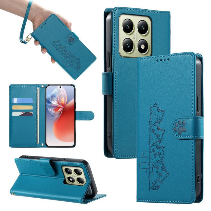 Funda para teléfono de piel vegana con cierre magnético y diseño de lindos gatos., For Xiaomi 15 Ultra, For Xiaomi Poco X7 Pro / Redmi Turbo 4, For Xiaomi 15 Pro, For Xiaomi 15, For Xiaomi 14T Pro, For Xiaomi 14T, For Xiaomi Poco F6 / Redmi Turbo 3
