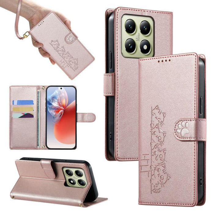 Funda para teléfono de piel vegana con cierre magnético y diseño de lindos gatos., For Xiaomi 15 Ultra, For Xiaomi Poco X7 Pro / Redmi Turbo 4, For Xiaomi 15 Pro, For Xiaomi 15, For Xiaomi 14T Pro, For Xiaomi 14T, For Xiaomi Poco F6 / Redmi Turbo 3