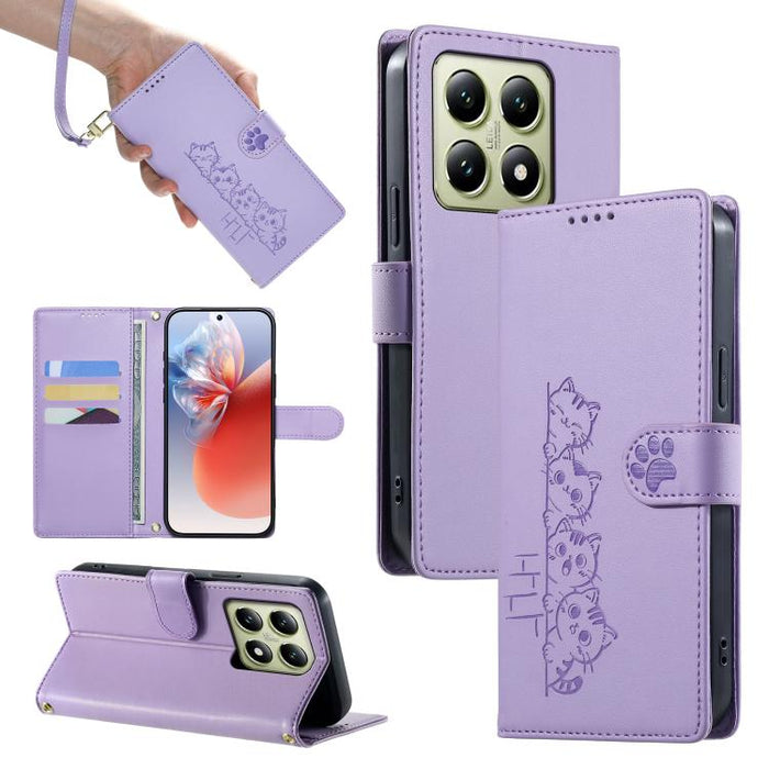 Funda para teléfono de piel vegana con cierre magnético y diseño de lindos gatos., For Xiaomi 15 Ultra, For Xiaomi Poco X7 Pro / Redmi Turbo 4, For Xiaomi 15 Pro, For Xiaomi 15, For Xiaomi 14T Pro, For Xiaomi 14T, For Xiaomi Poco F6 / Redmi Turbo 3