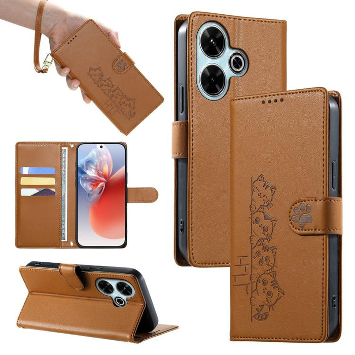 Funda para teléfono de piel vegana con cierre magnético y diseño de lindos gatos., For Redmi Note 14 Pro 5G / Note 14 Pro+ 5G, For Redmi K70 Ultra, For Redmi 13 / Note 13R / Poco M6 4G, For Redmi K70 / K70 Pro / Poco F6 Pro, For Redmi A3 / Xiaomi Poco ...