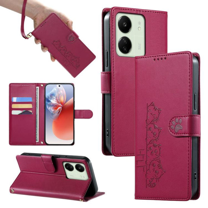 Funda para teléfono de piel vegana con cierre magnético y diseño de lindos gatos., For Redmi Note 14 Pro 5G / Note 14 Pro+ 5G, For Redmi K70 Ultra, For Redmi 13 / Note 13R / Poco M6 4G, For Redmi K70 / K70 Pro / Poco F6 Pro, For Redmi A3 / Xiaomi Poco ...