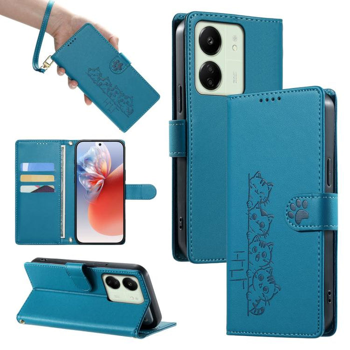 Funda para teléfono de piel vegana con cierre magnético y diseño de lindos gatos., For Redmi Note 14 Pro 5G / Note 14 Pro+ 5G, For Redmi K70 Ultra, For Redmi 13 / Note 13R / Poco M6 4G, For Redmi K70 / K70 Pro / Poco F6 Pro, For Redmi A3 / Xiaomi Poco ...