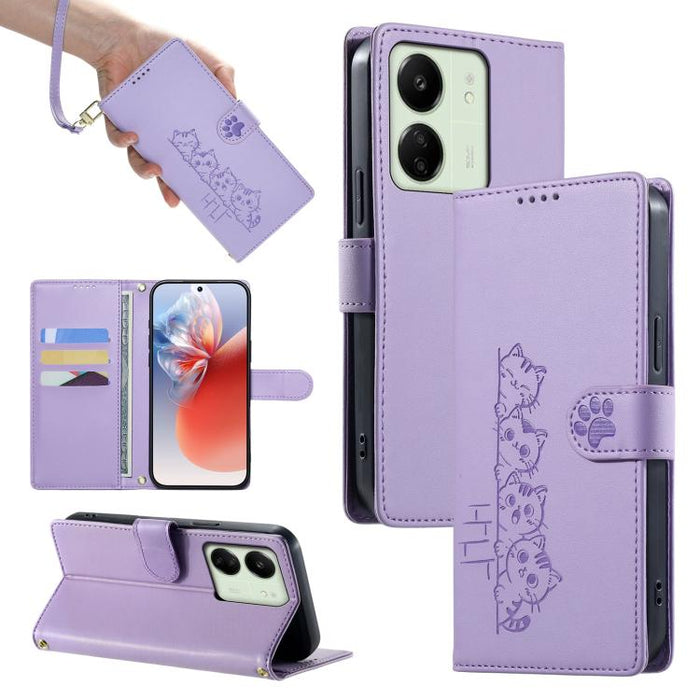 Funda para teléfono de piel vegana con cierre magnético y diseño de lindos gatos., For Redmi Note 14 Pro 5G / Note 14 Pro+ 5G, For Redmi K70 Ultra, For Redmi 13 / Note 13R / Poco M6 4G, For Redmi K70 / K70 Pro / Poco F6 Pro, For Redmi A3 / Xiaomi Poco ...
