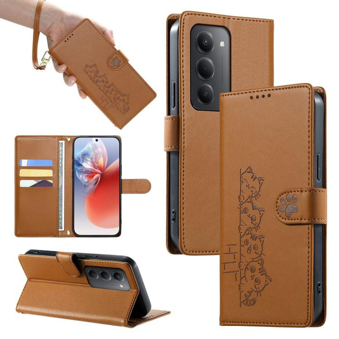 Funda para teléfono de piel vegana con cierre magnético y diseño de lindos gatos., For Redmi A7 Pro 171mm / Poco C85x 5G, For Redmi 15a 5G, For Redmi Note 15 Pro+ 5G 163.3mm / Poco M8 Pro 5G, For Redmi Note 15 4G / 5G Global 164mm / Poco M8 5G         ...