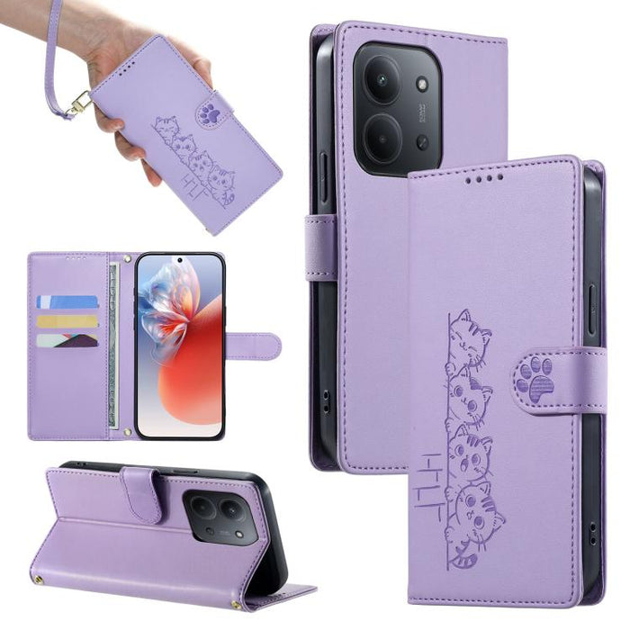 Funda para teléfono de piel vegana con cierre magnético y diseño de lindos gatos., For Redmi A7 Pro 171mm / Poco C85x 5G, For Redmi 15a 5G, For Redmi Note 15 Pro+ 5G 163.3mm / Poco M8 Pro 5G, For Redmi Note 15 4G / 5G Global 164mm / Poco M8 5G         ...